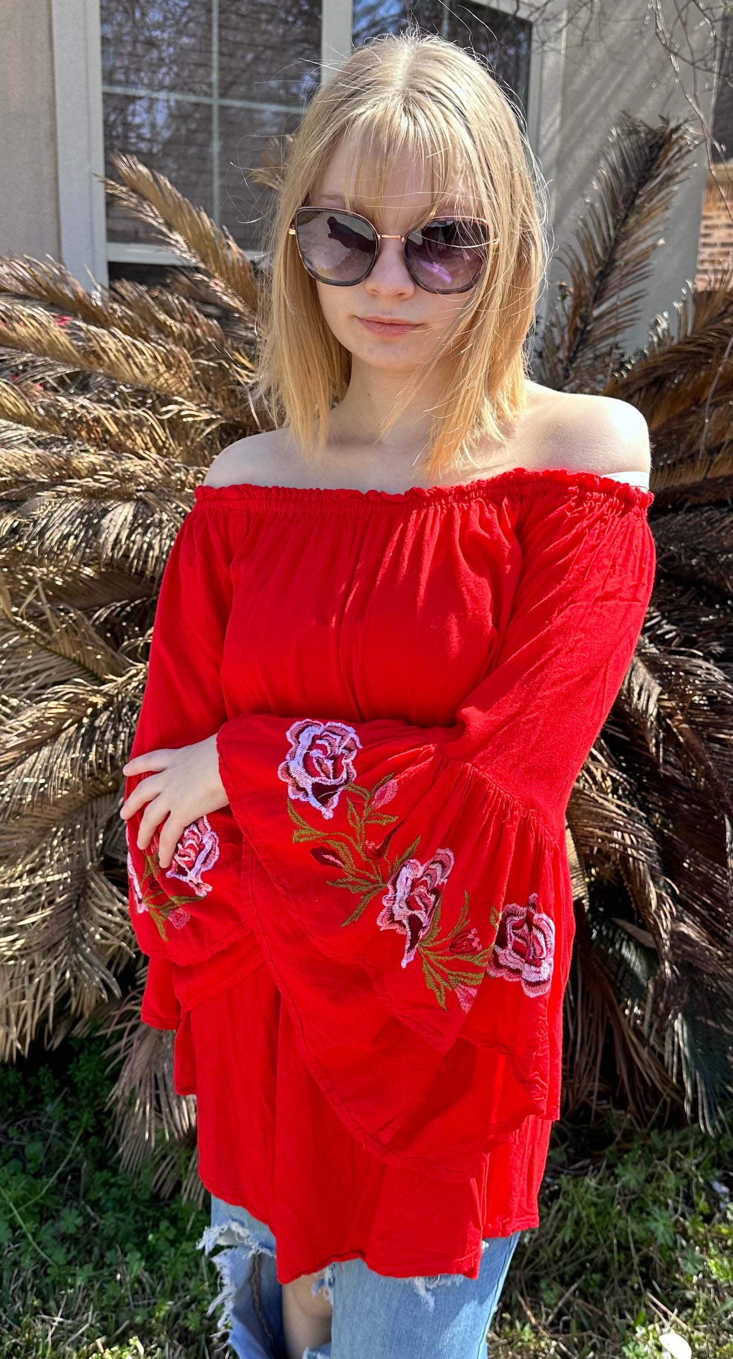 Floral bell sleeve shirt