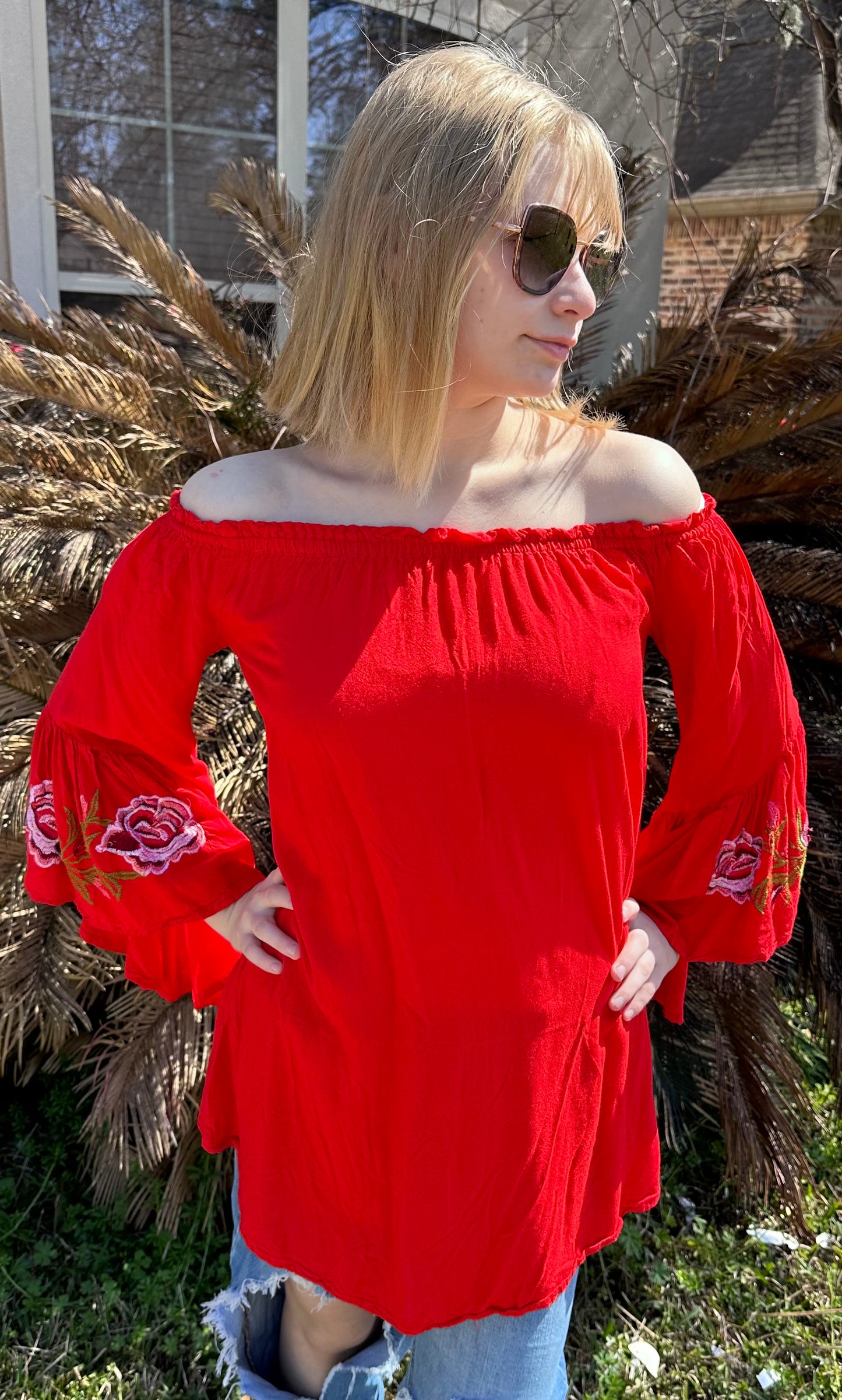 Floral bell sleeve shirt